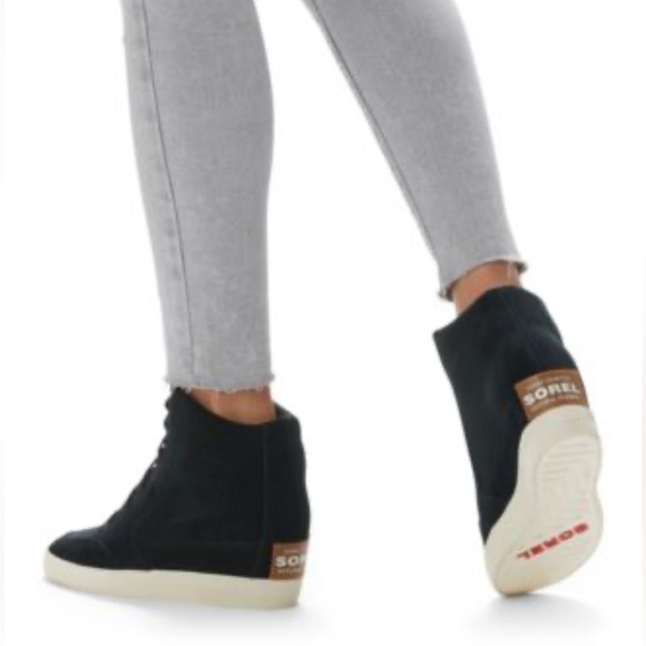 Sorel Out N About Black Wedge Bootie Sneaker Size 9 - Picture 2 of 11